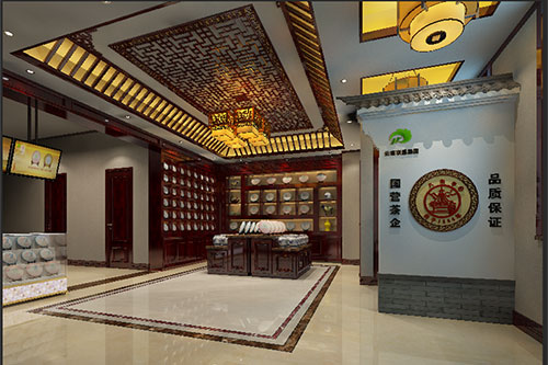 新县古朴典雅的中式茶叶店大堂设计效果图